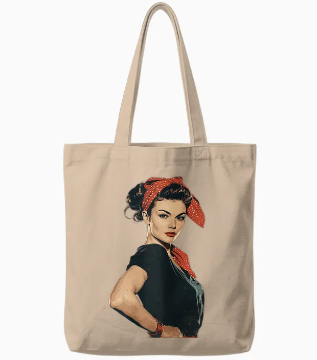 Retro Rosie Rockabilly T-Shirt, Black Tote Bags in Natural