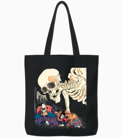 Kuniyoshi Samurai Killing Skeleton Spectre Ukiyo-E Tote Bags - Black