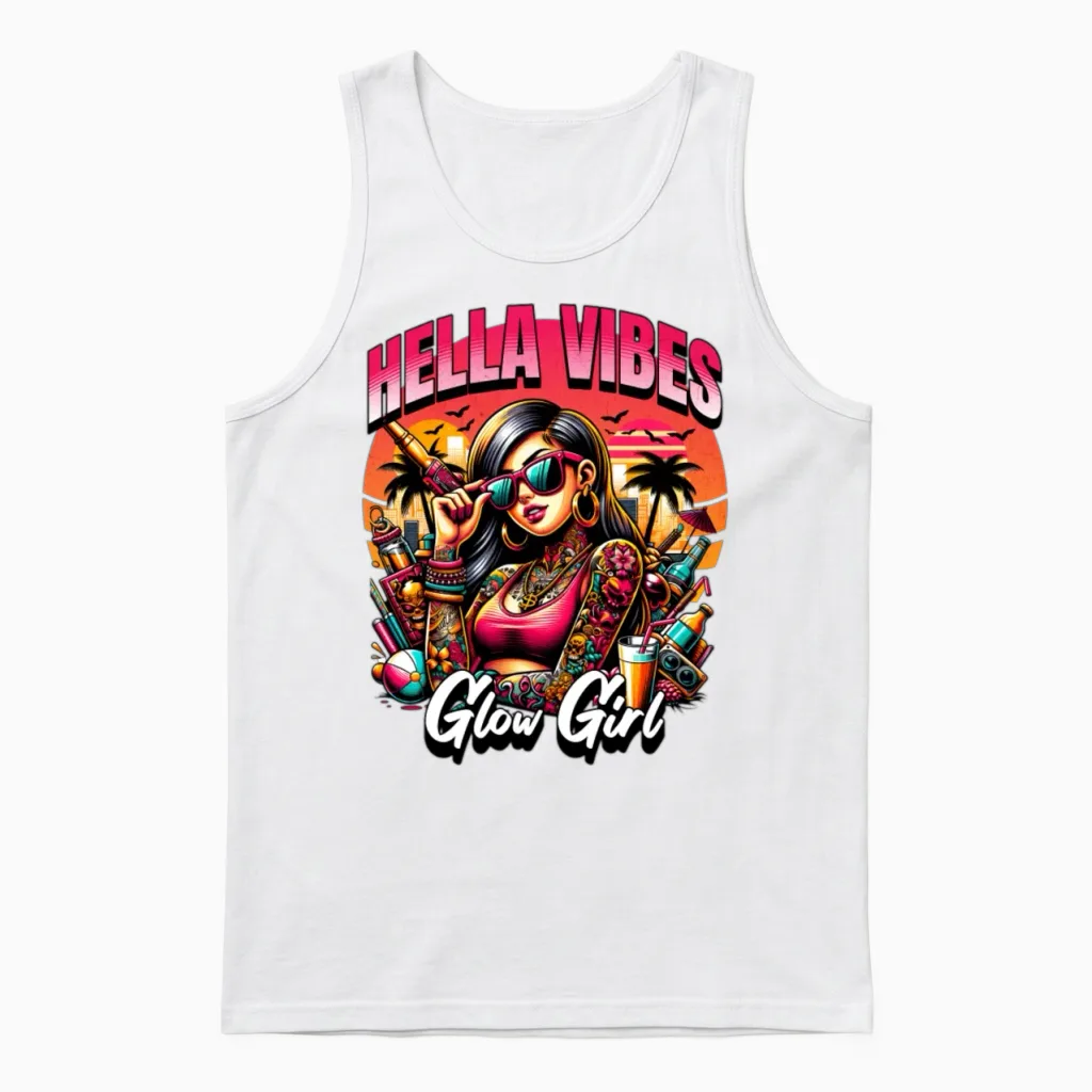 'hella Vibes, Glow Girl' Summer Party Gd Unisex Tank Top in White