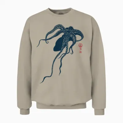 Japanese Aesthetic Vintage Octopus Unisex Sweatshirt - Sand