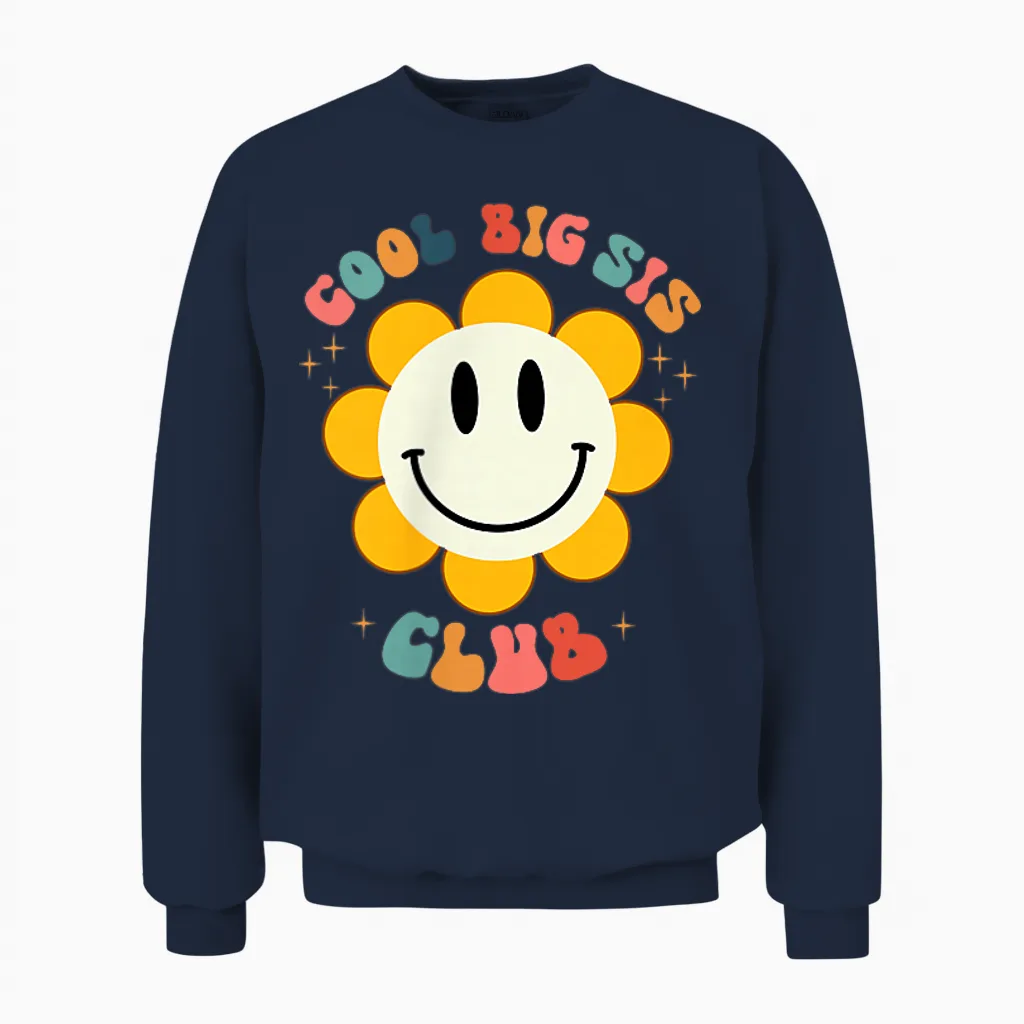 Retro Cool Big Sis Club Floral Big Sister Vorder- Und Rückseite Unisex Sweatshirt in Navy