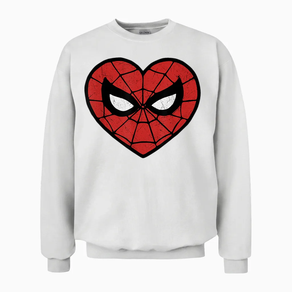 Marvel Spider-Man Heart Logo Valentine's Day T-Shirt Face Mask Unisex Sweatshirt in White