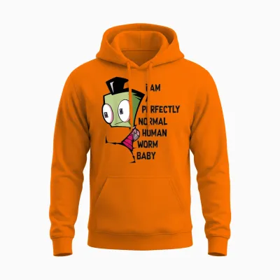 Invader Zim I Am Perfectly Normal Human Worm Baby Portrait T-Shirt Small Unisex Hoodie - Safety Orange