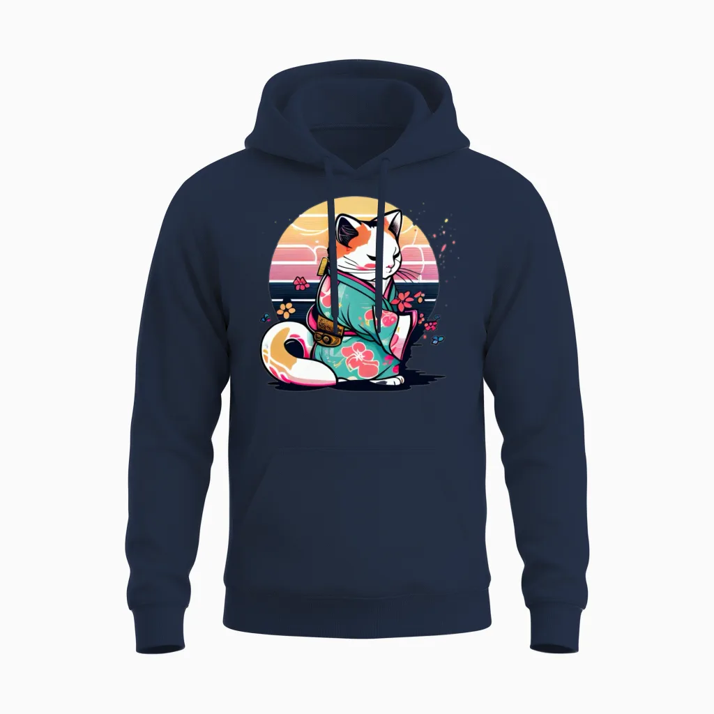 Cat Kimono - Lovers Unisex Hoodie in Navy