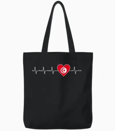 Drapeau Tunisien Battement De Cœur Fière Tunisie Homme Femme Tote Bags - Black