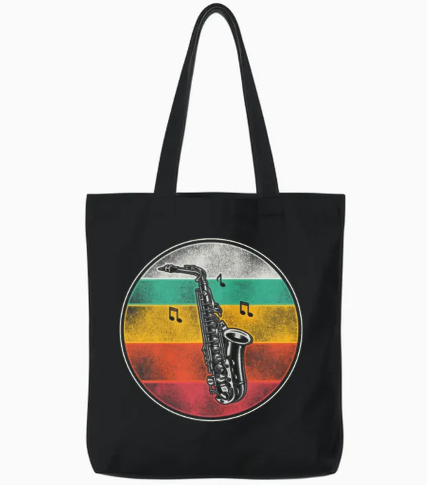 Saxophone Retro Vintage Tote Bags - Black