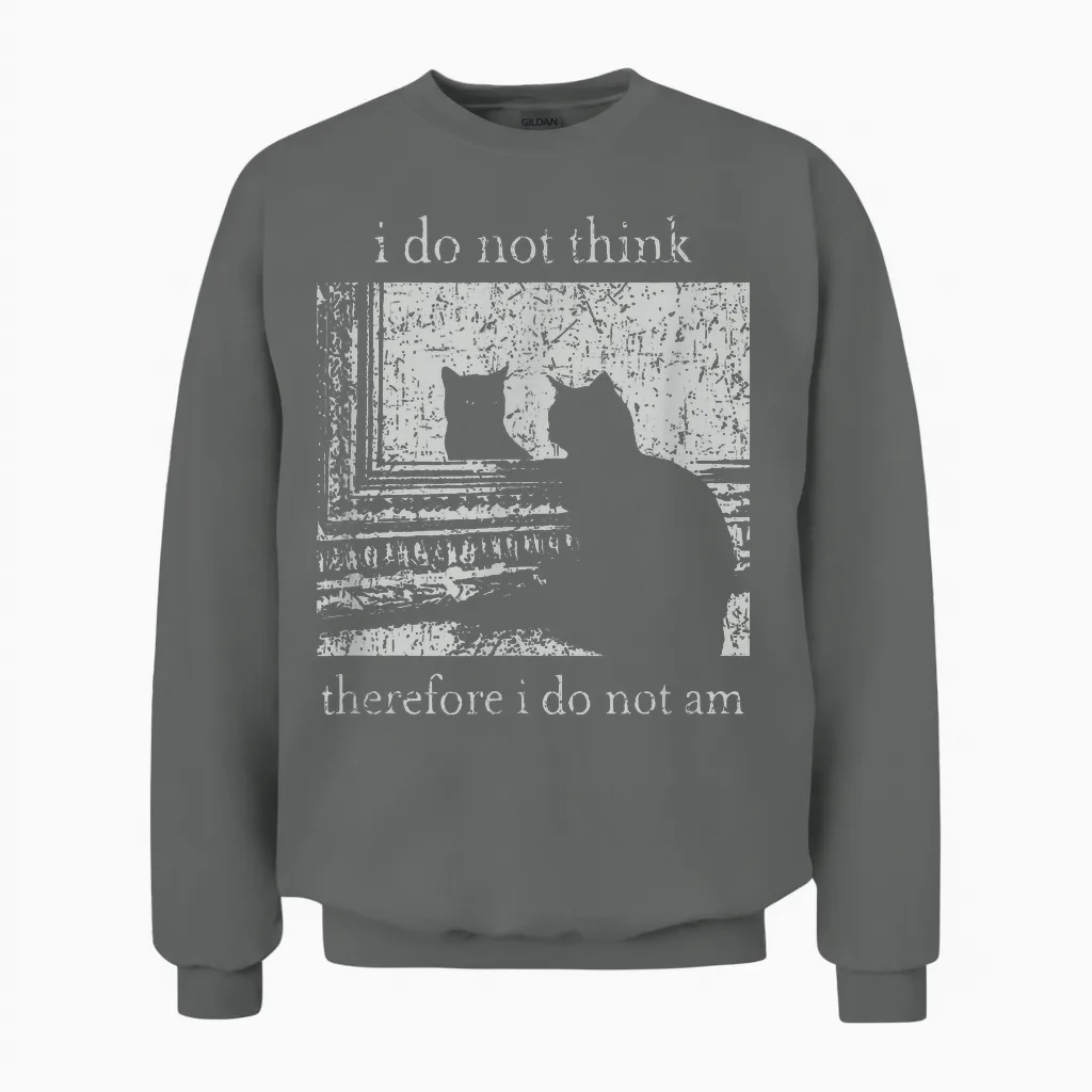 Retro I Do Not Think Therefore I Do Not Am Cat Unisex Sweatshirt in Graphite Heather