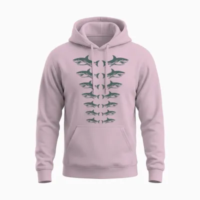 Shark Row Pattern Unisex Hoodie - Light Pink