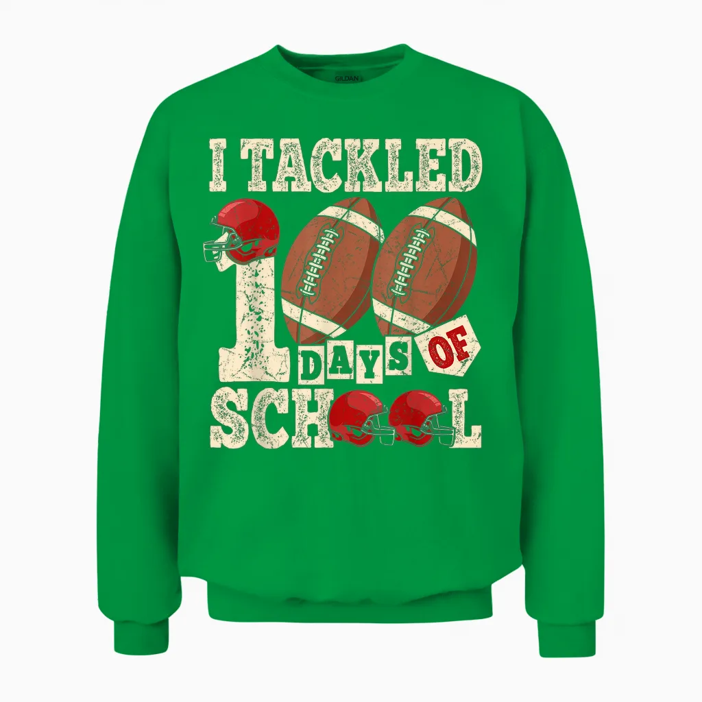 100 Days of School Boys Kids 100th Day of School Football Unisex Sweatshirt in Irish Green