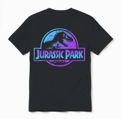 Jurassic Park Blue & Purple Fossil Logo Graphic Short Sleeve Unisex T-Shirt - Black