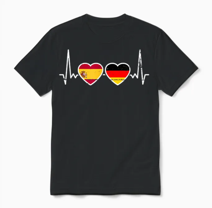 Spanien Deutschland Vintage Herzschlag Flagge Spanier Unisex T-Shirt in Black