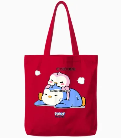 Official Pudgy Penguins Merch | Gf Bite | Duo Pengu & Polly Tote Bags - Red