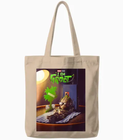 Marvel Studios I Am Groot Poster T-Shirt, Black Tote Bags - Natural