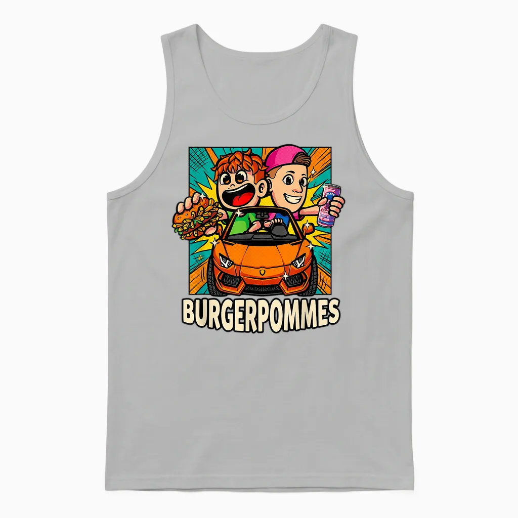 Burger.pommes Pop Art Comic Style Sportwagen Snack Unisex Tank Top in Ash