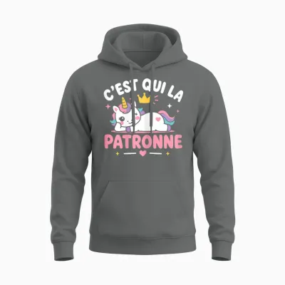 Blague Licorne Humour Patron Fille C'est Qui La Patronne Unisex Hoodie - Graphite Heather