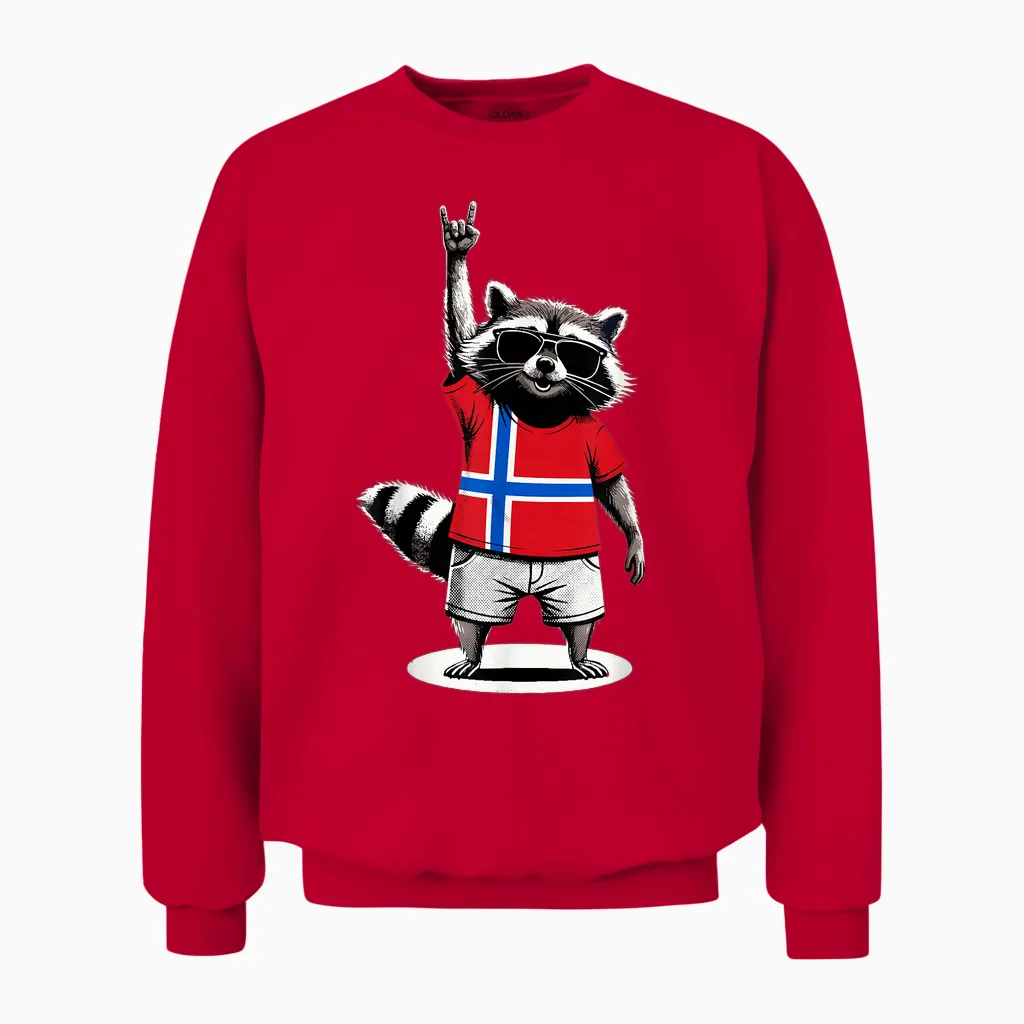 Norwegische Flagge Waschbär Lustig Norwegen Unisex Sweatshirt in Red