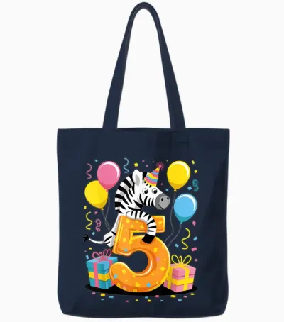 Zebra 5th Birthday Boy Girl 5 Years Fifth Five Zebra Tote Bags - Navy