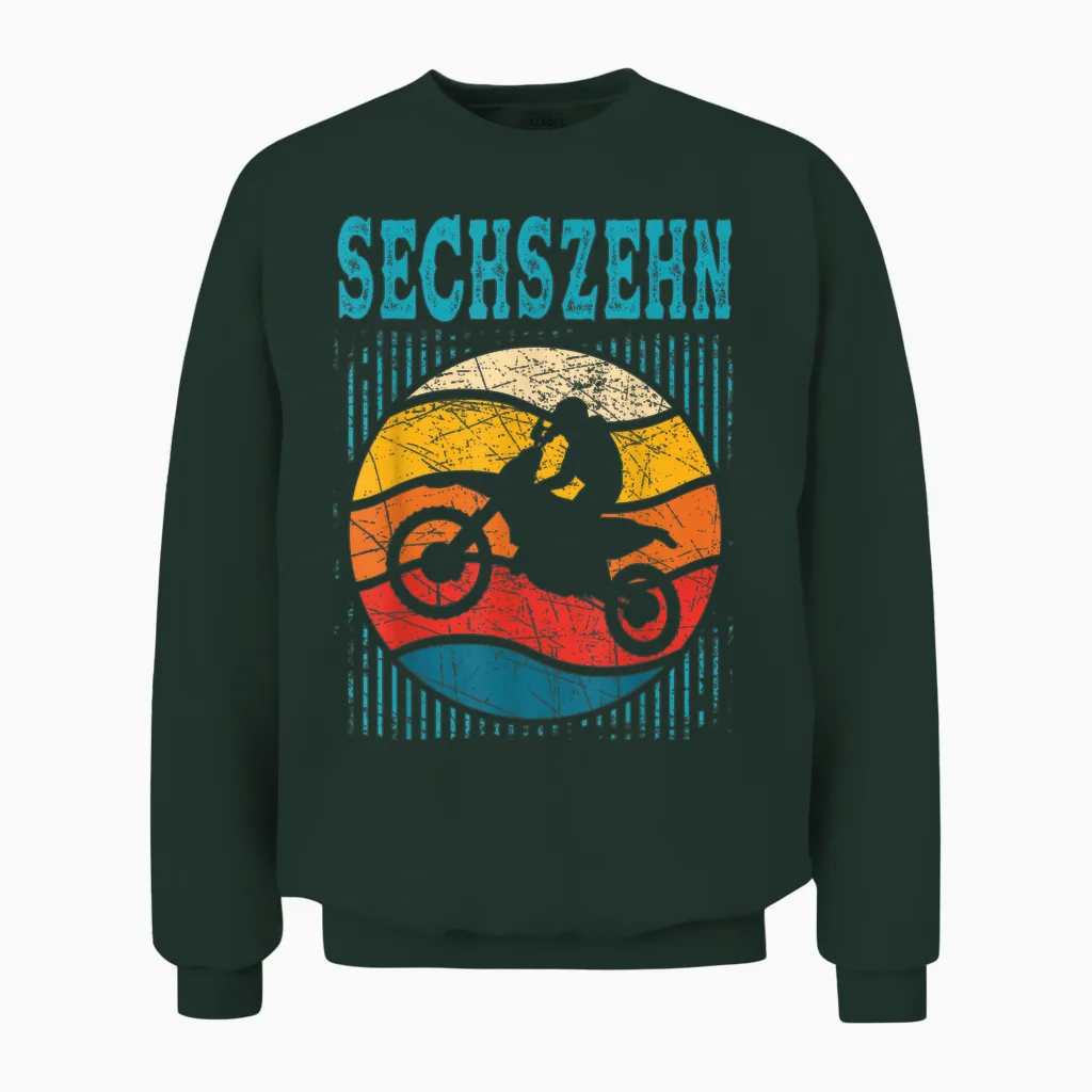 16. Geburtstag Cooles Motocross Retro Motorrad Junge Mädchen Unisex Sweatshirt in Forest