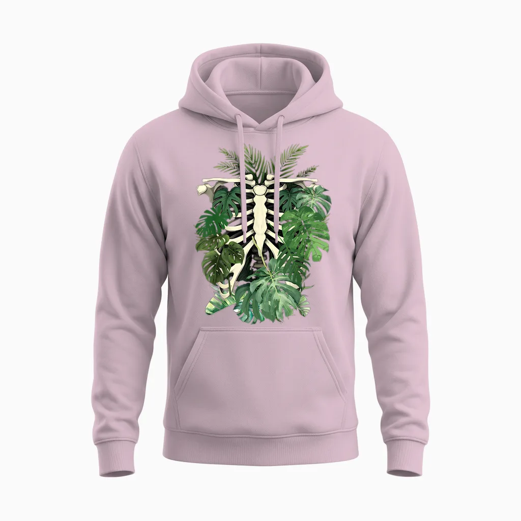 Skeleton Plant Body Monstera Leaf Plant Mom Gardening Woman Unisex Hoodie in Light Pink
