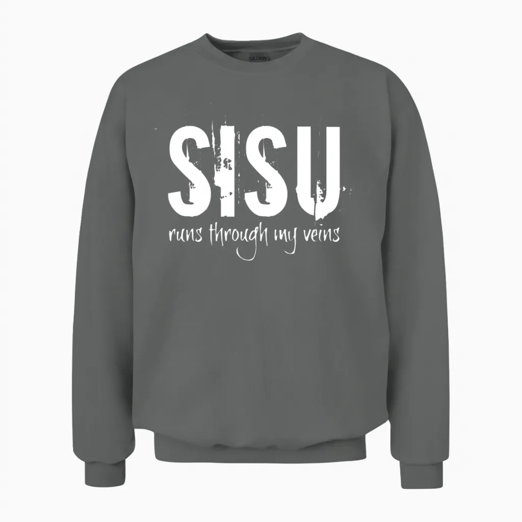 Sisu Runs Through My Veins Finland Finnish Novelty Unisex Sweatshirt in Graphite Heather