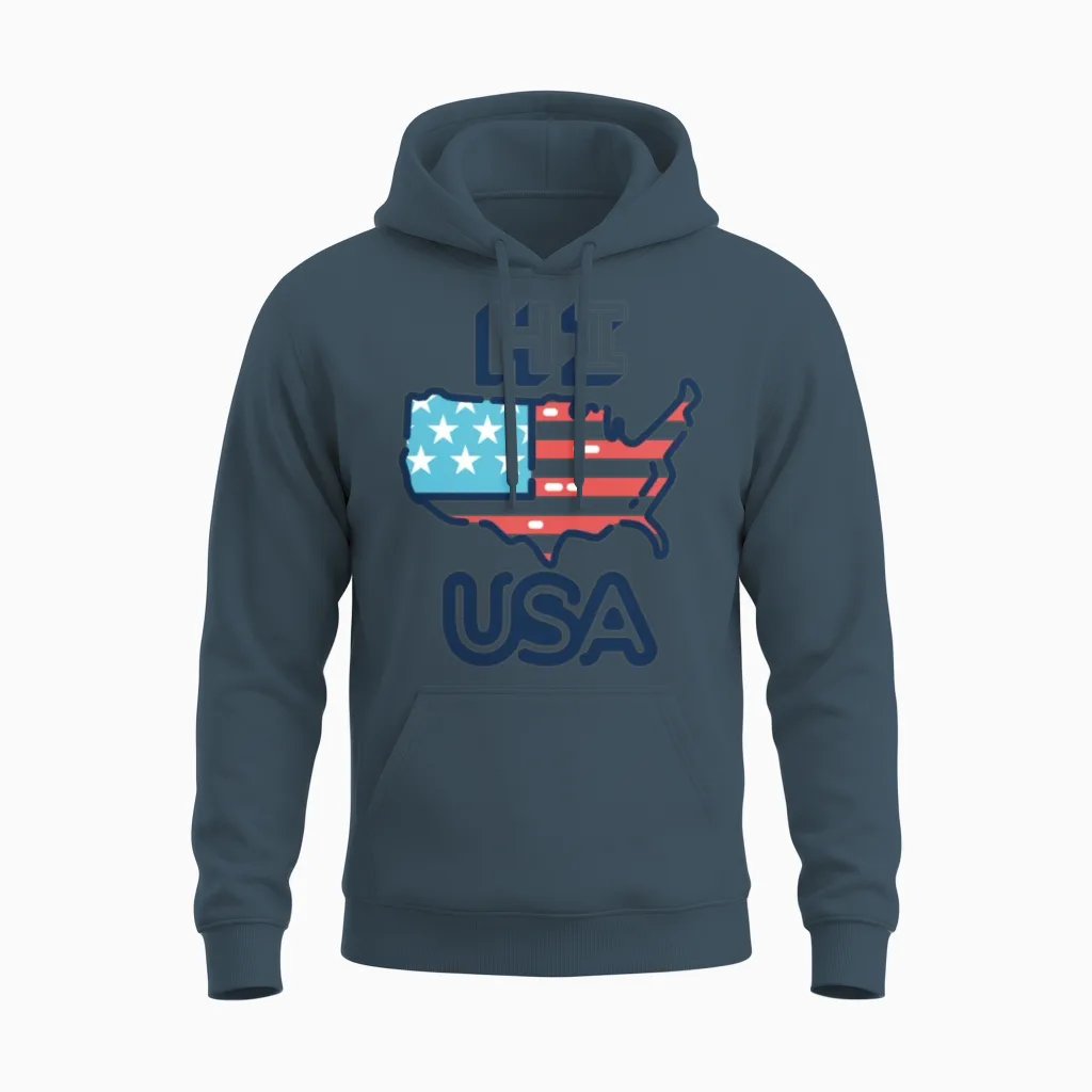 Hi, Usa, Hawaii - Patriotic & 4th of July Unisex Hoodie in Dark Heather