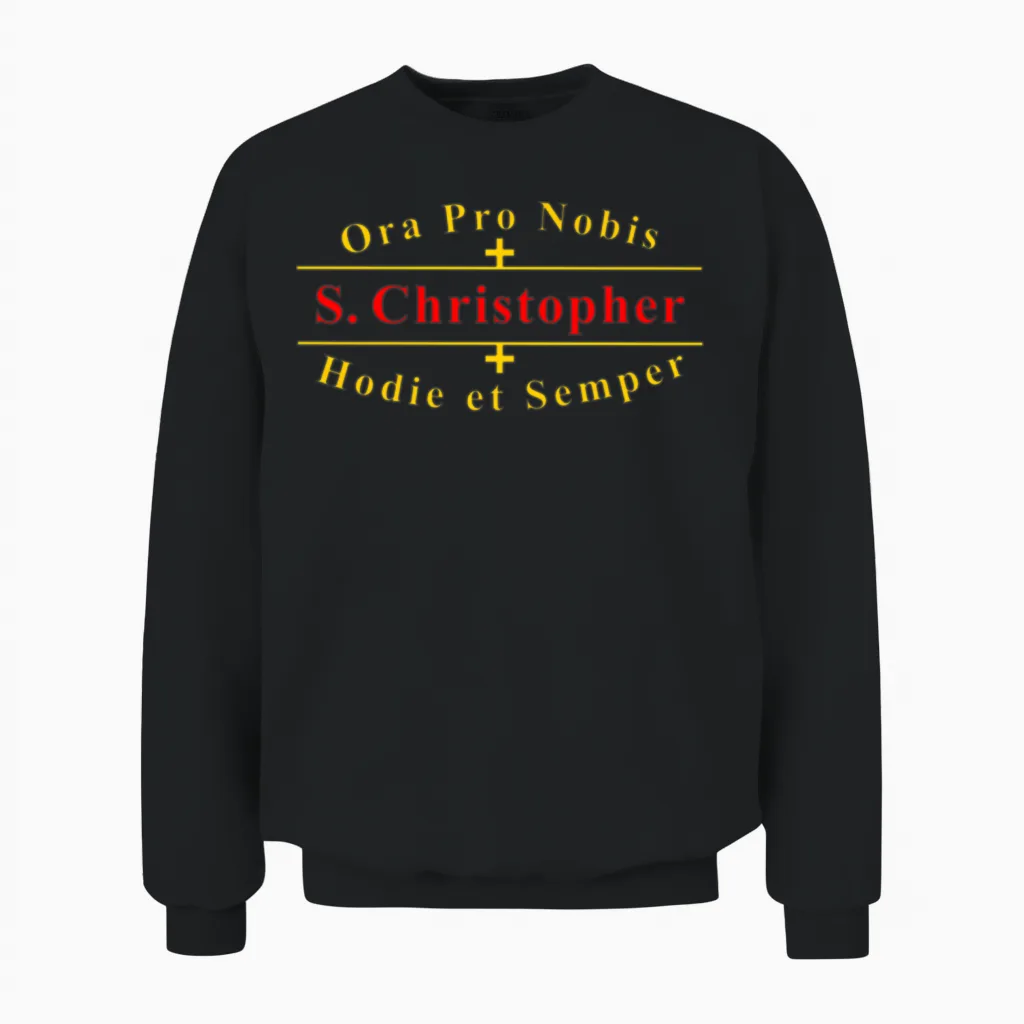 Saint Christopher Catholic Latin Prayer Unisex Sweatshirt in Black