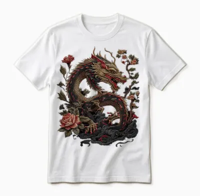 Elegant Chinese Calligraphy Dragon Yin and Yang Dragon T-Shirt, Black Unisex T-Shirt - White