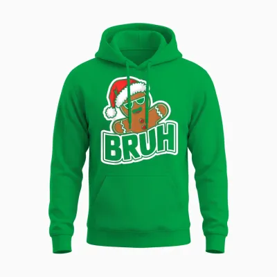 Bruh Funny Christmas Gingerbread Man Teens Boys Unisex Hoodie - Irish Green