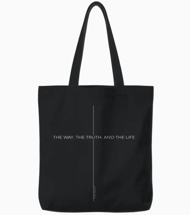 Jesus Is King the Way the Truth Life Design Back Tote Bags in Black
