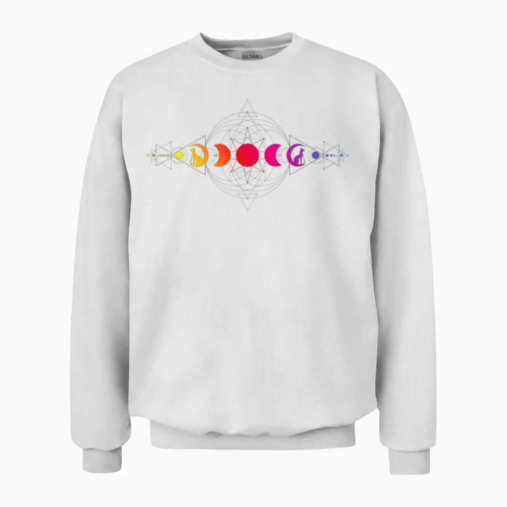 Psychedelic Acid Folk Trance Rock Edm Festival Goa Rave T-Shirt, Black Unisex Sweatshirt in White