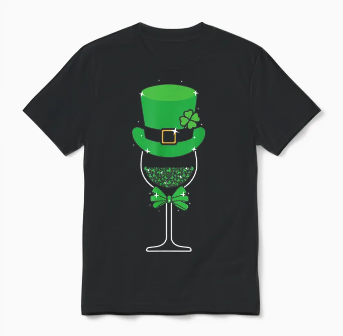 Leprechaun's Touch St. Patrick's Festive Wine Hat Women's Men's T-Shirt, Black, S Unisex T-Shirt in Black