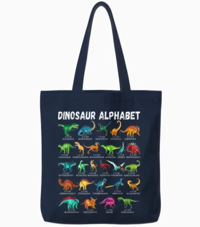 Types of Dinosaurs Alphabet A-Z Abc Dino Identification Tote Bags - Navy