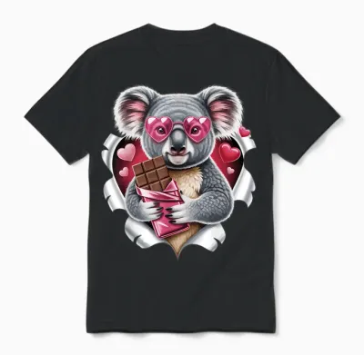 Cute Koala with Chocolate and Pink Hearts Love Unisex T-Shirt - Black