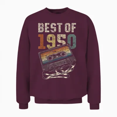 Best of 1950 Cassette 75 Years Music Retro Birthday T-Shirt, Black, S Unisex Sweatshirt - Maroon