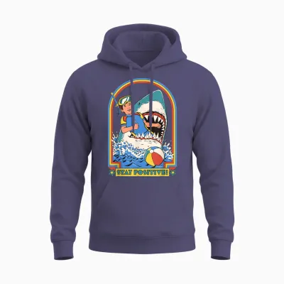 Stay Positive Shark Attack Sarcastic Retro Funny Adult Humour Unisex Hoodie - Heather Sport Dark Navy