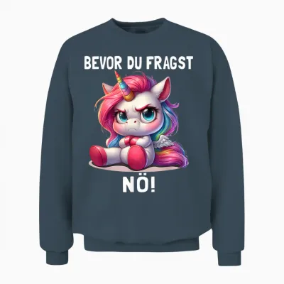 Funny Unicorn T-Shirt with German Text "bevor Du Fragst Nö" [german Language] Unisex Sweatshirt - Dark Heather