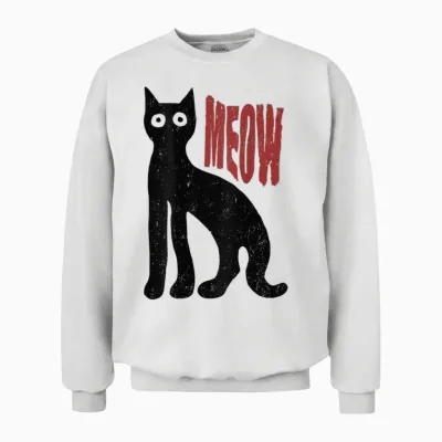 Hip Hop Cat Vintage Retro Edgy Backprint Streetwear Cat T-Shirt, Gray Unisex Sweatshirt - White
