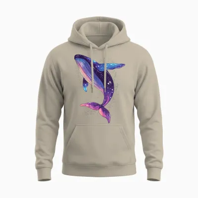 Colorful Whale in the Starry Sky T-Shirt, Black, S Unisex Hoodie - Sand