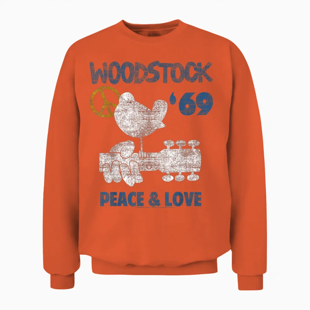 Woodstock Peace and Love Unisex Sweatshirt in Orange