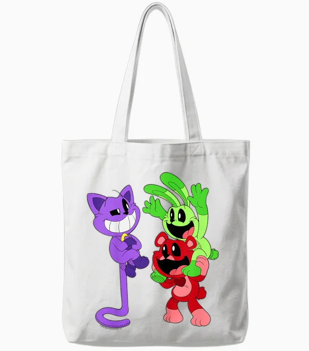 Children's Poppy Playtime Catnap Bobby Bearhug & Hoppy Hopscotch Tote Bags in White