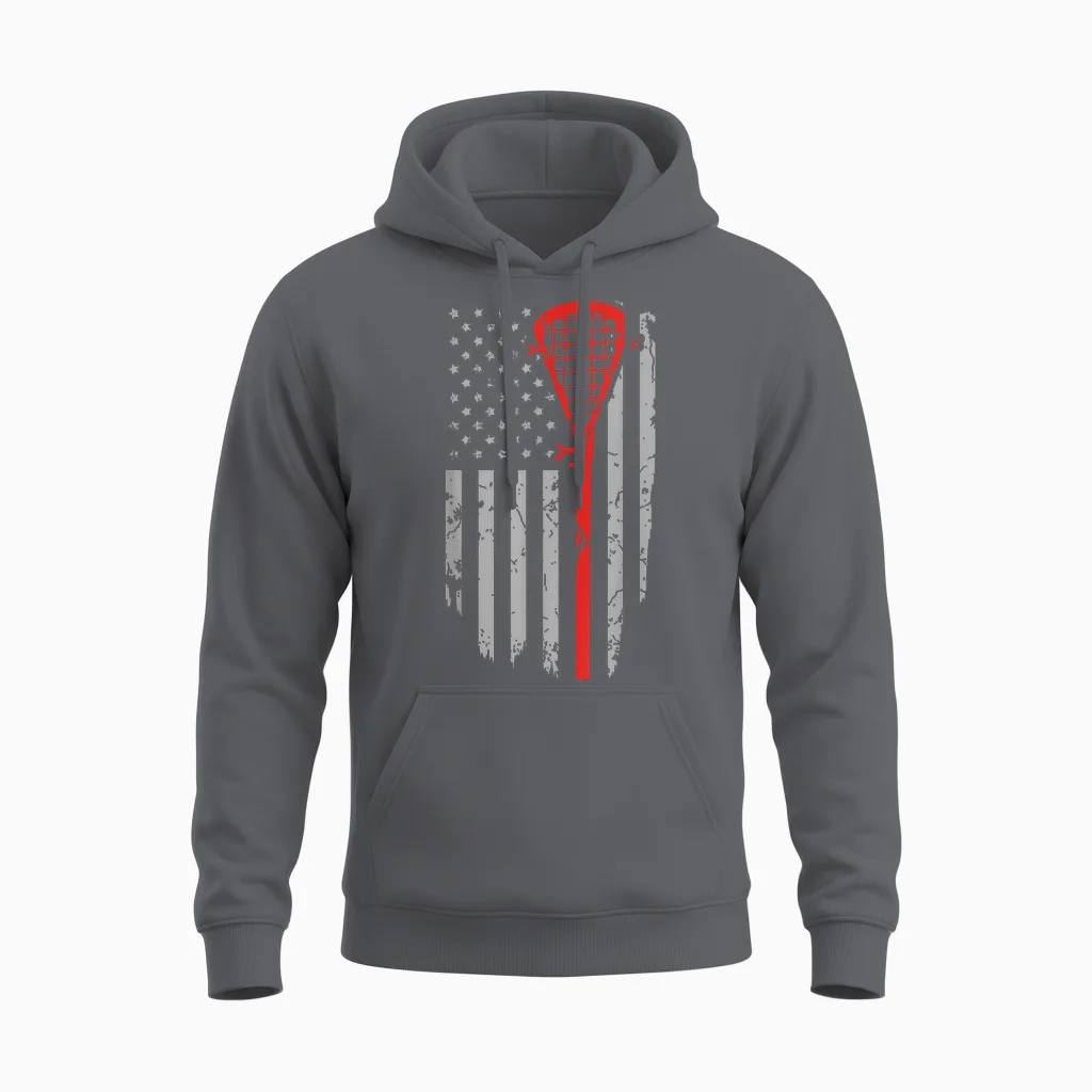 Vintage American Flag Lacrosse Youth Apparel, Boys Men Usa Unisex Hoodie in Charcoal