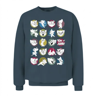 Tom and Jerry Iconic Expressions with Logo Unisex Sweatshirt - Dark Heather