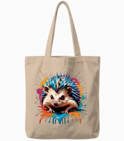 Retro Style Hedgehog Tote Bags - Natural