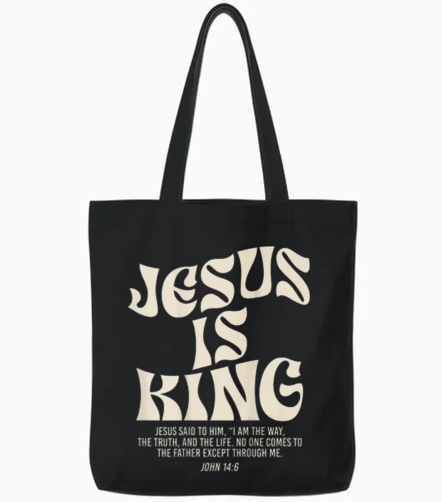 Jesus Is King Bible Verse John 14:6 Christian God Religious T-Shirt, Black, S Tote Bags in Black