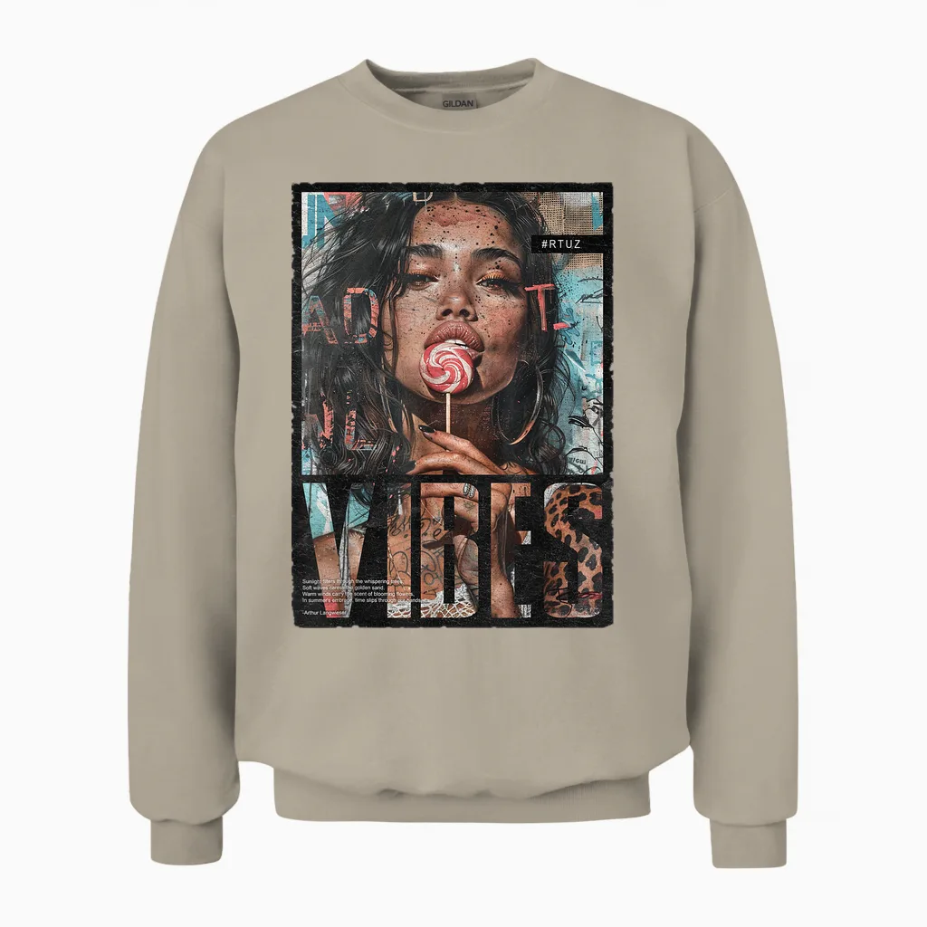 Vintage Girl Magazine Cover Sexy Model Pin-Up T-Shirt, Black Unisex Sweatshirt in Sand