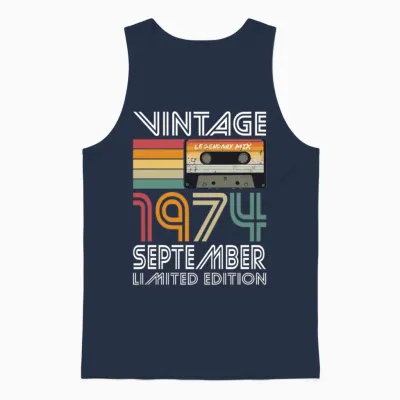 50th Birthday Vintage September 1974 Born 1974 Unisex Tank Top - Navy