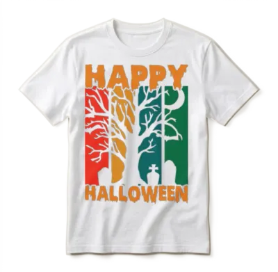 Retro Sunset Happy Halloween Unisex T-Shirt - White