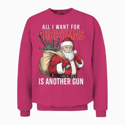 All I Want for Christmas Is Another Gun - Santa Xmas (back) Unisex Sweatshirt - Heliconia