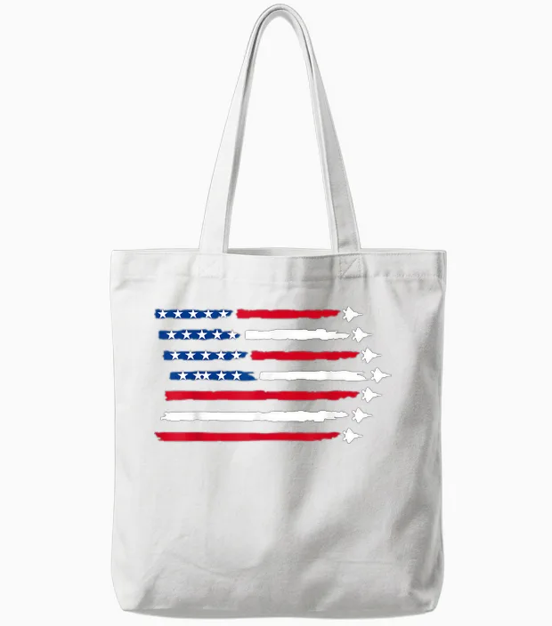 Us American Flag Fighter Jets Patriotic Usa 4th of July Tote Bags in White