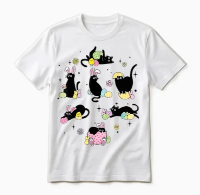 Lustiges Oster-Katzen-Ei, Schwarz Unisex T-Shirt - White
